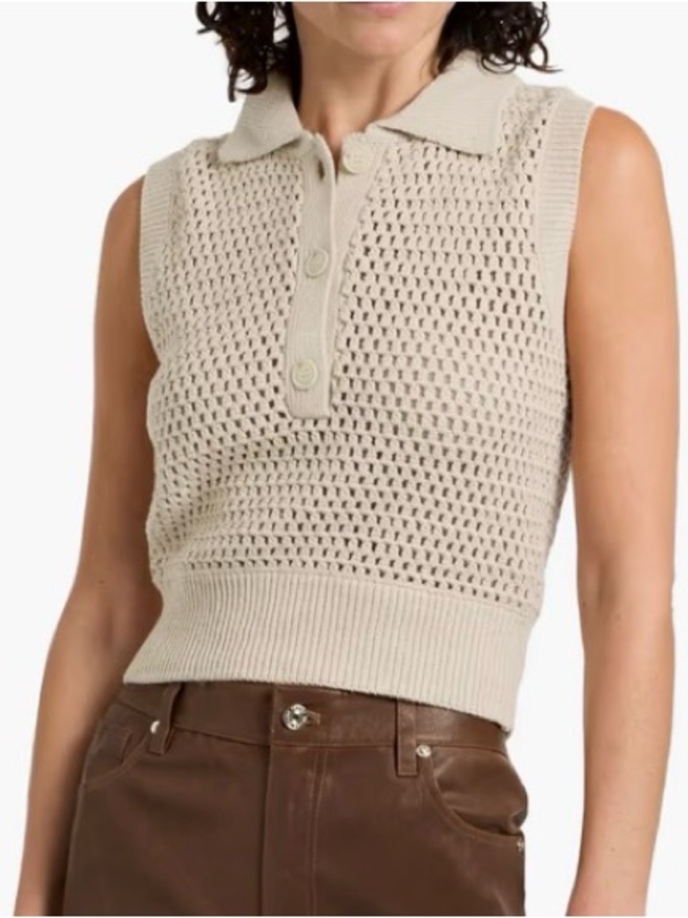 Frame Denim Beige Crochet Knit Top XS